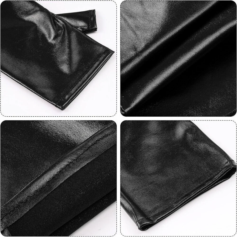 Women's Long Metallic Shiny Fingerless Gloves Black Party Halloween Costume